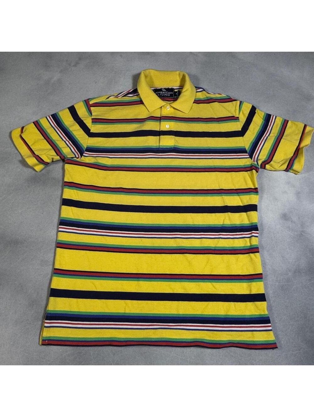 American Living Ralph Lauren Design Yellow Striped Rugby Polo Shirt Men’s Medium